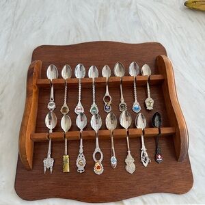 Decorative Collectible Spoon Set on Wooden Rack